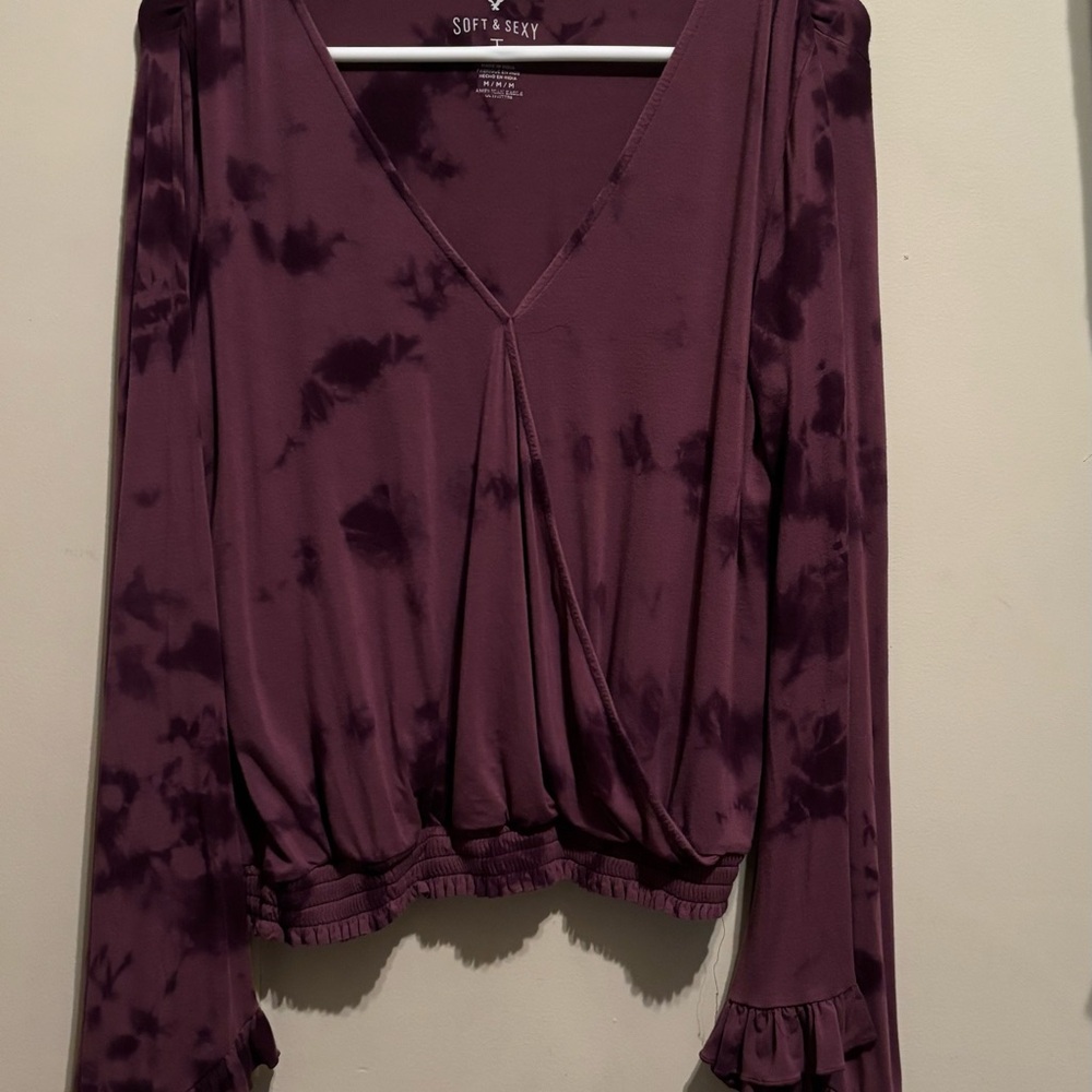 American Eagle Outfitters Plum Tie-Dye Blouse